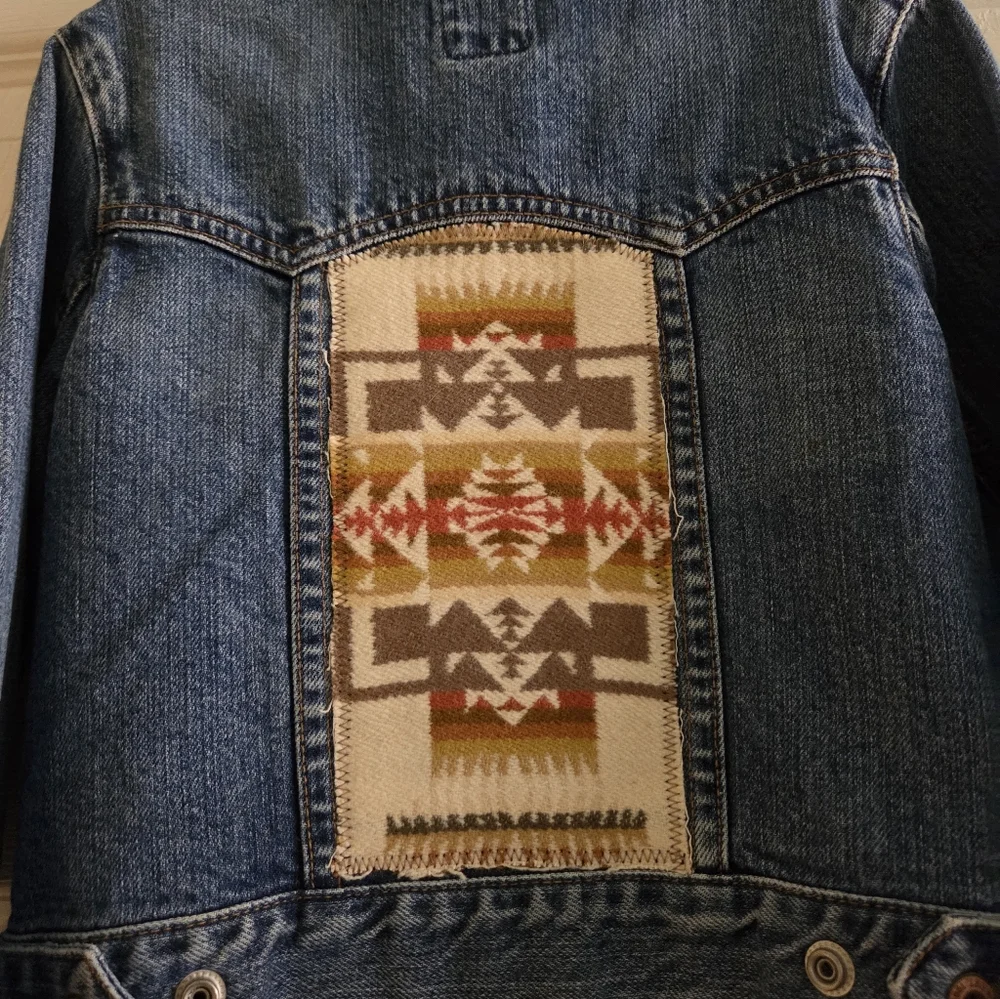 Upcycled Pendleton Scraps Gap Kids' Light Blue Denim Jacket 4T Western Rodeo